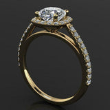 Round Accents Halo Engagement Ring 2ct Cushion Cut Diamond 14k YellowGold Finish