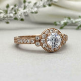 2ct Engagement Ring Round Cut Diamond Halo Vintage Design 14k Rose Gold Finish