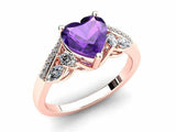 2ct Heart Cut Amethyst Engagement Ring Art Deco Diamond Accent 14k RoseGold Over