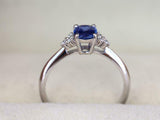 2ct Oval Sapphire Diamond Petite Round Accents Solitaire Ring 14k WhiteGold Over