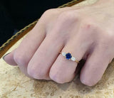 1ct Round Blue Sapphire Engagement Ring Pear Accent Trilogy 14k Yellow Gold Over