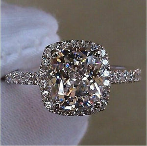 3.5Ct Cushion Cut Diamond Halo Engagement Ring 14K White Gold Over Round Accents