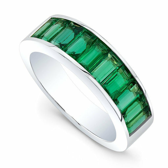 4Ct Green Emerald Half Eternity Women Wedding Ring Band 18K White Gold Finish