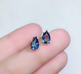 1ct Stud Earrings Pear Cut London Blue Topaz Solitaire Women 14k White Gold Over