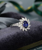 2.2ct Oval Blue Sapphire Diamond Floral Halo Engagement Ring 14k White Gold Over