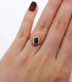 1.2ct Pear Cut Black Diamond Crown Halo Bridal Set Ring 14k Yellow Gold Finish