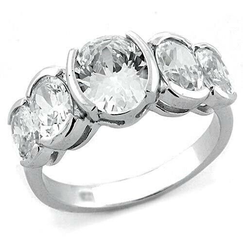 4Ct Oval Cut Diamond Five Stone Solitaire Engagement Ring 14K White Gold Finish