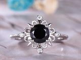 1ct Round Cut Black Diamond Trendy Stylish Engagement Ring 18k White Gold Finish