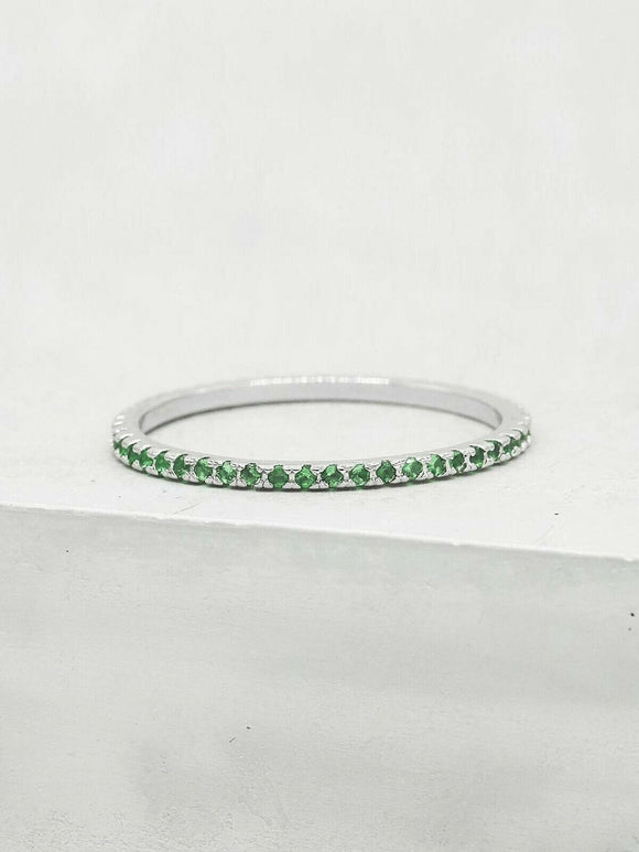 0.5ct Wedding Band Round Cut Green Emerald Full Eternity 14k White Gold Finish