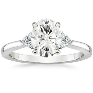 3ct Oval Cut Diamond Engagement Ring 14k White Gold Finish Solitaire with Accent