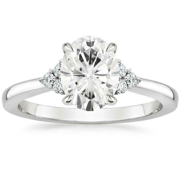 3ct Oval Cut Diamond Engagement Ring 14k White Gold Finish Solitaire with Accent