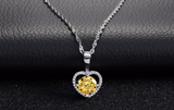 1.2ct Round Cut Yellow Citrine Pendant Heart Shape 14k WhiteGold Finish NO CHAIN