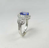 1.4ct Oval Cut Blue Tanzanite Engagement Ring 14k WhiteGold Finish Unique Design