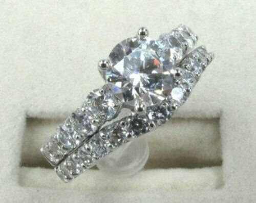 5Ct Round Cut Diamond Bridal Set Solitaire Accents Ring Band 14K White Gold Over