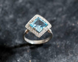 2ct Engagement Ring Asscher Cut Blue Aquamarine Diamond Halo 14k White Gold Over