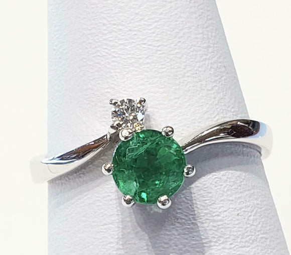 2ct Round Cut Green Emerald Two Stone Bypass Engagement Ring 14k White Gold Over