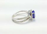 2ct Oval Cut Blue Sapphire Halo Split Band Engagement Ring 14k White Gold Finish