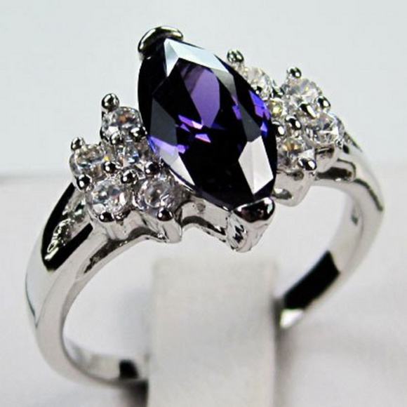 2ct Marquise Cut Purple Amethyst Engagement Ring 14k White Gold Finish Solitaire