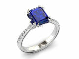 2.7ct Emerald Cut Blue Sapphire Engagement Ring Bridal Set 14k White Gold Finish