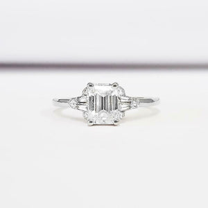 Solitaire Baguette Accent Engagement Ring 1ct Emerald Diamond 14k WhiteGold Over