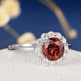 2ct Round Cut Red Garnet Engagement Ring 14k White Gold Finish Floral Solitaire