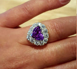 2.2ct Engagement Ring Heart Cut Purple Amethyst Diamond Halo 14k White Gold Over