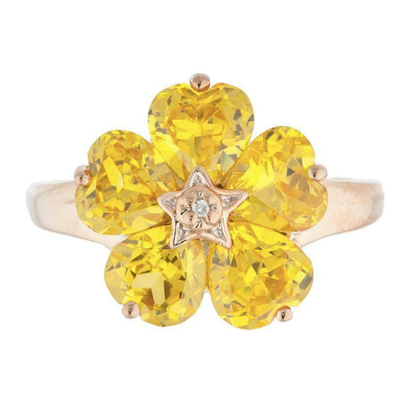 5ct Engagement Ring Heart Cut Yellow Citrine Floral Women 14k Rose Gold Finish