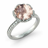 1.5ct Round Cut Peach Morganite Floral Women Engagement Ring 14k White Gold Over