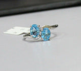 2ct Oval Cut Blue Topaz Two Stone ByPass Engagement Ring 14k White Gold Finish