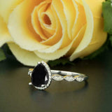 1.2ct Pear Cut Black Diamond Engagement Ring 14k WhiteGold Finish Halo Solitaire