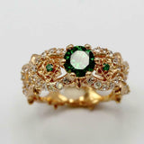 2ct Round Cut Green Emerald Antique Celtic Star Design Ring 14k Yellow Gold Over