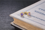 1.6ct Round Purple Amethyst Crown Solitaire Stud Earrings 14k Yellow Gold Finish