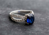 1.6ct Engagement Ring Oval Cut Blue Sapphire Split Shank 14k White Gold Finish