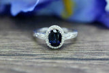 2.2ct Oval Cut Blue Sapphire Engagement Ring Vintage Halo 14k White Gold Finish