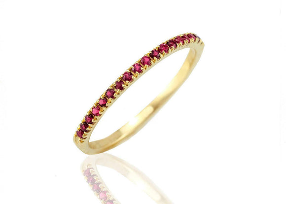 0.7ct Round Cut Pink Ruby Half Eternity Wedding Band Ring 14k Yellow Gold Finish