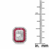 3ct Baguette Cut VVS1D Diamond Ruby Halo Stud Earrings 14k White Gold Finish