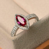 2.5ct Marquise Cut Pink Ruby Engagement Ring Halo Bridal Set 14k White Gold Over