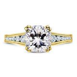 3Ct Cushion Cut Diamond Vintage Solitaire Ring 14K Yellow Gold Over Round Accent