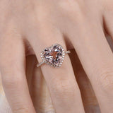 1ct Heart Cut Peach Morganite Halo Solitaire Engagement Ring 14k RoseGold Finish