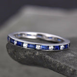 1ct Baguette Cut Blue Sapphire Eternity Wedding Band Ring 14k White Gold Finish