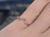 0.75Ct Round Cut Purple Amethyst Milgrain Wedding Band Ring 14K Rose Gold Finish