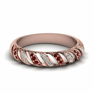 1ct Round Cut Red Garnet Half Eternity Queens Wedding Band 14k Rose Gold Finish