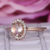 1.8ct Oval Cut Morganite Diamond Floral Halo Solitaire Ring 14k Rose Gold Finish