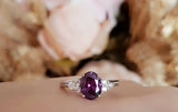 1.5ct Oval Purple Amethyst Engagement Ring 14k White Gold Finish Trilogy Promise