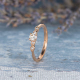 Antique Minimalist Engagement Ring 1ct Round Cut Diamond 14k Rose Gold Finish