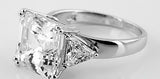 2.5Ct Asscher Cut Diamond Three Stone Ring 14K White Gold Finish Trillion Accent