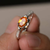 0.8ct Oval Cut Yellow Citrine Engagement Ring 14k White Gold Over Diamond Accent