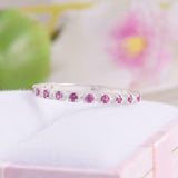 1.2ct Round Cut Pink Sapphire Half Eternity Wedding Band 14k White Gold Finish