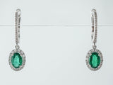 1.2ct Oval Cut Green Emerald Diamond Halo Dangle Earrings 14k White Gold Finish