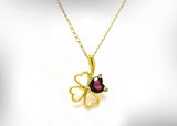 0.75ct Heart Cut Red Garnet Flower Heart Pendant 14k Yellow Gold Finish NO CHAIN